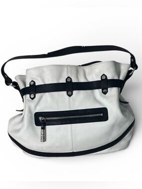 BODHI White Leather Shoulder Bag with Black Trim